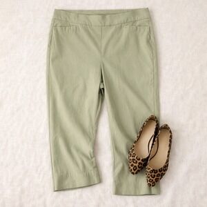 Chicos Cropped Pull-On Stretch Ankle Pants 3/XL/16 Sage Green Casual Comfort